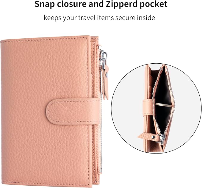 Passport wallet and Card Slot Combo RFID Blocking Leather Travel Passport Wallet for Men and Women with Zippered Coins Pocket Passport holder,Pink