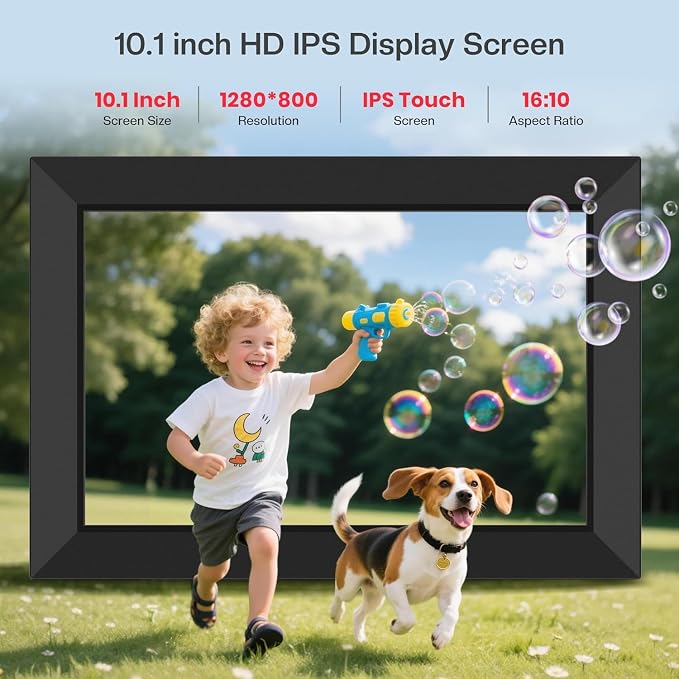 XElectron 32GB FRAMEO 10.1 Inch Smart WiFi Digital Picture Frame 1280x800 IPS Touch Screen, Auto-Rotate Portrait and Landscape, Built in Memory, Share Moments Instantly via Frameo App from Anywhere