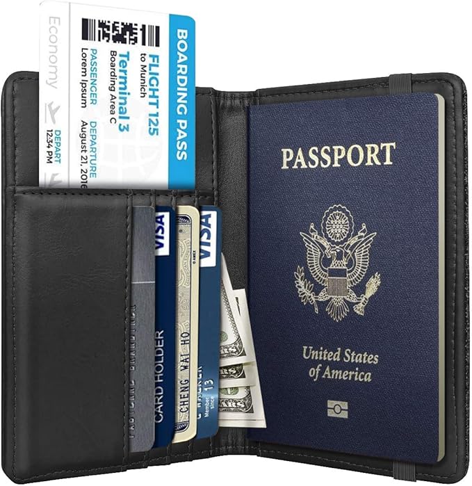 Coco Rossi Passport Holder Cover RFID Cute Slim Travel Wallet Women | Travel Essentials, Passport Book Holders, Passport Cover Case, PU Leather, Thin Card Holder, Spliced Design, Black Flower