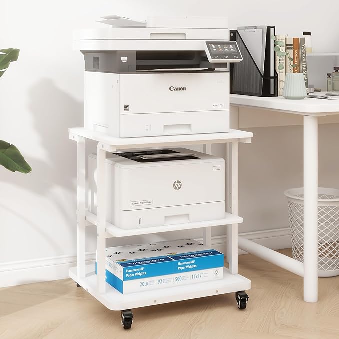 Natwind Printer Stand, 24''x20''x26'' Large Printer Table with Storage Shelf, 3 Tier Rolling Printer Cart with Wheels,Multifunctional Shelves for Home Office（White）