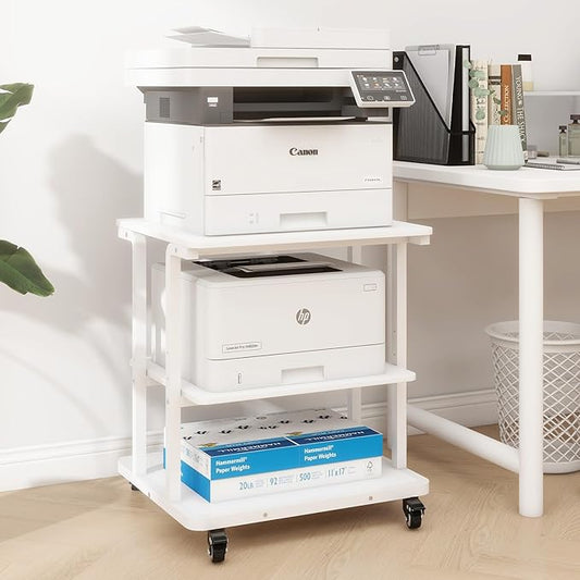 Natwind Printer Stand, 24''x20''x26'' Large Printer Table with Storage Shelf, 3 Tier Rolling Printer Cart with Wheels,Multifunctional Shelves for Home Office（White）