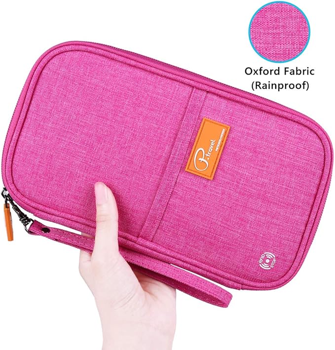 VanFn RFID Travel Passport Wallet, Family Passport Holder, Trip Document Organizer P.Travel Series (Rose Red)