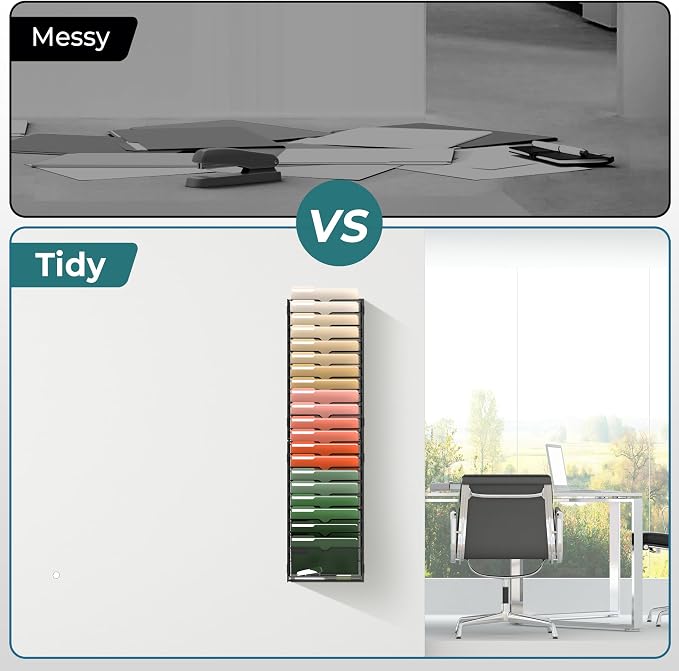 21 Tier Wall File Organizer, Hanging Wall Mounted Mail Organizer with Label Slots, Metal Mesh File Holder Magazine Rack for Office, Home, School or Classroom, Black
