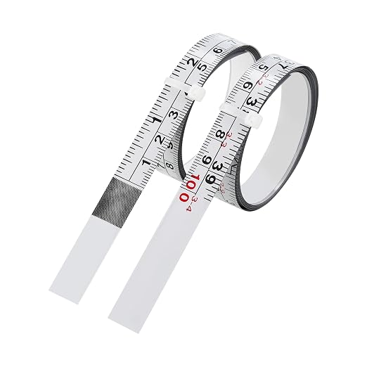 2-Pack Adhesive Measuring Tape for Workbenches, 39 Inch | 1/2-inch white ruler tape with imperial and metric scales; peel-and-stick design reads left to right