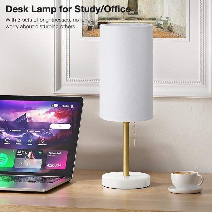 Dicoool 17" Bedside Table Lamp for Bedroom, Marble Desk Lamp with USB Ports | 17" Tall Night Stand Lamp, Luxury Marble Base, USB A+C Ports, 3 Color Temperatures, LED Bulb Included