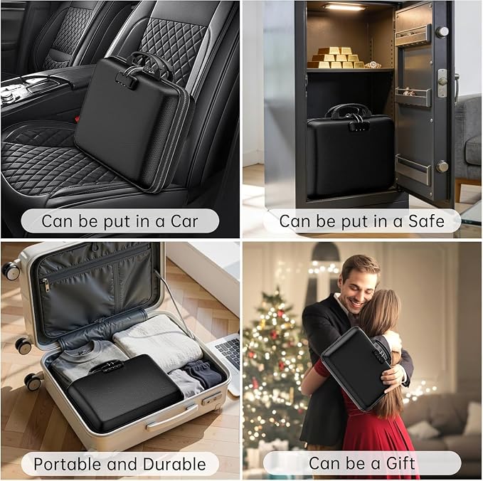 ENGPOW Fireproof Document Box with Lock & 25-Pocket Accordion File Folder | Fire&Water Resistant,Hard Case File Organizer with Handle,Portable Home Office Safe Storage for Important Documents,Laptop