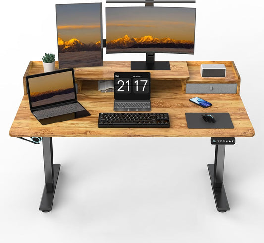 55 x 30 Inch Electric Standing Desk with 2 Drawers, Adjustable Height Widened Stand Up Desk with Storage, Sit to Stand Ergonomic Workstation for Home Office, Light Rustic