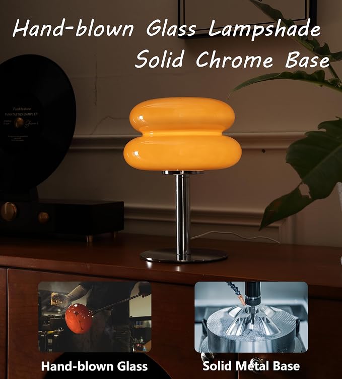 Glivpny Mushroom Table Lamp, Mid Century Modern Decor Lamp (Copper) | Cool Desk Lamps for Bedroom,Vintage Dimmable Bedside Small Cute Lamps, House Warming Gifts New Home Decor