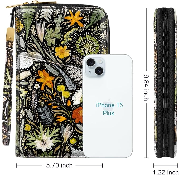 Family Passport Holder Wallet RFID Blocking Document Organizer | PU Leather Mulit-purpose Travel Wallet Credit Cards Case for Women Men, Dried Floral