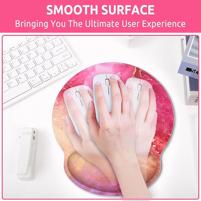 KONVINIT Ergonomic Mouse Pad with Wrist Rest, Small Mousepad with Non-Slip Rubber Base and Smooth Surface, Hot Pink Mouse Pads for Desk, Office Desk Accessories