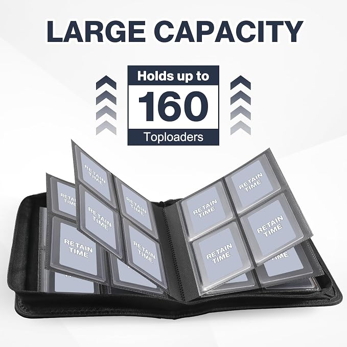 Toploader Binder, Holds 160 Toploaders, 100 Toploaders INCLUDED, 4-Pocket PU Cover Top Loader Binder for 3" x 4" Rigid Toploader, Ringless Double-Sided Toploader Card Binder for TCG, Sport Cards