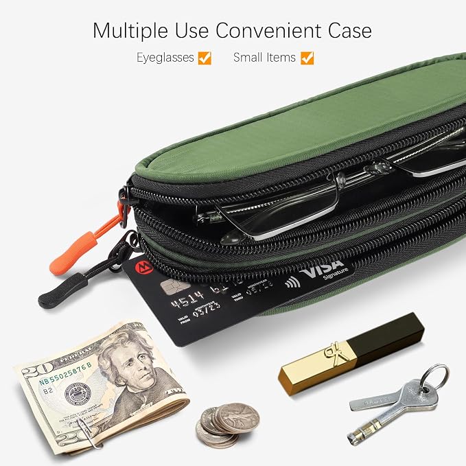 Double Eyeglasses Case Soft Portable Zipper Sunglasses Pouch with Keychain Clip for Men Women