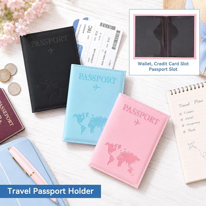 3 Pack Passport Covers, Passport Holder for Travel Women Men Passports Wallet Cover Case PU Leather Passports Holder Case with Card Holders Travel Must Haves Accessories
