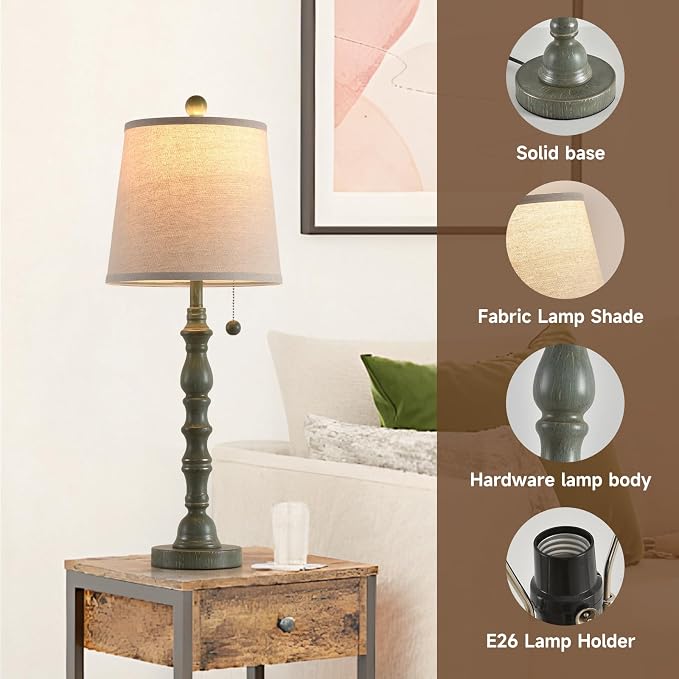 Lamps Set of 2 Modern Farmhouse Table Lamp Bedside Reading Lamps Living Room End Tables Set Lamps for Night Stands Bedroom Night Lamp,High 26.25 Inch,Turquoise,With Fabric Lamp Shade,Bulb Not Included