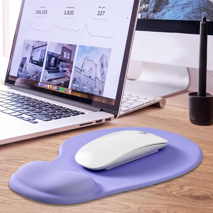 JIKIOU Ergonomic Mouse Pad with Gel Wrist Rest 2Pack, Portable Small Purple | Upgraded-Prevent Gel Leakage, Ergonomic Design for Pain Relief, Cooling Gel filled, Smooth Lycra Surface, Non-Slip PU Base