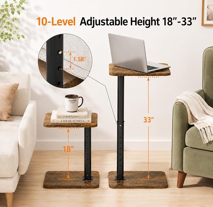 C-Shaped TV Tray Table, Height Adjustable Side Table, Couch Table End Table | for Living Room, Sofa, Bed, Bathroom, Space-saving, Snack Table for Eating, Dinner, Laptop, Small Spaces, 32-63 Inches