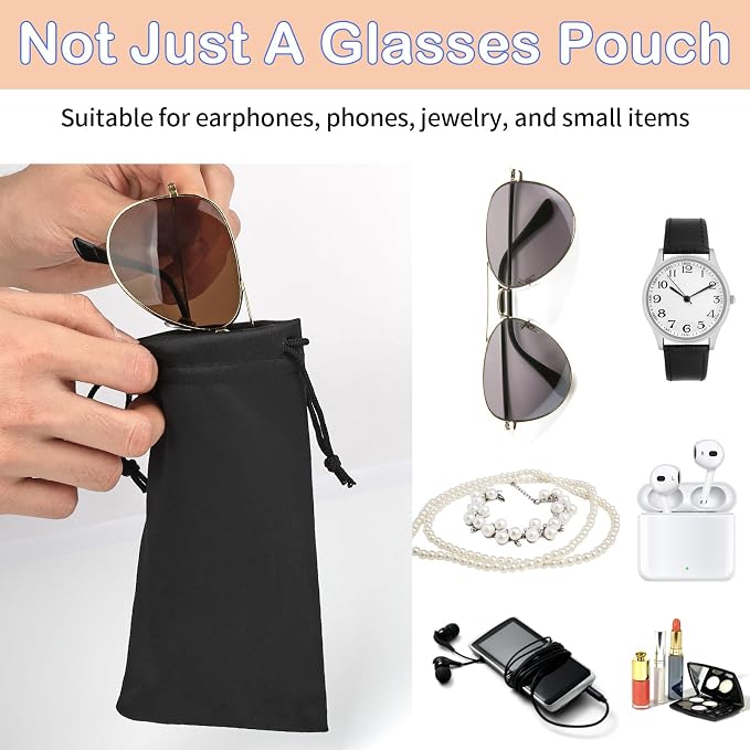 6 Pcs Premium Microfiber Sunglasses Pouch Bag, Glasses Case Soft Multicolor | With 2 Cleaning Cloths, Drawstring Storage Pouch for Phone, Eyeglass Holder, Eyewear