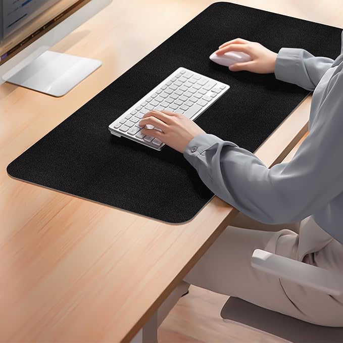 Leather Desk Pad Mat, Large Black Desk Mat, 31.5" x 15.7" | Non-slip and Waterproof Computer Mat, Desk Protector for Office/Home, Desk Accessories