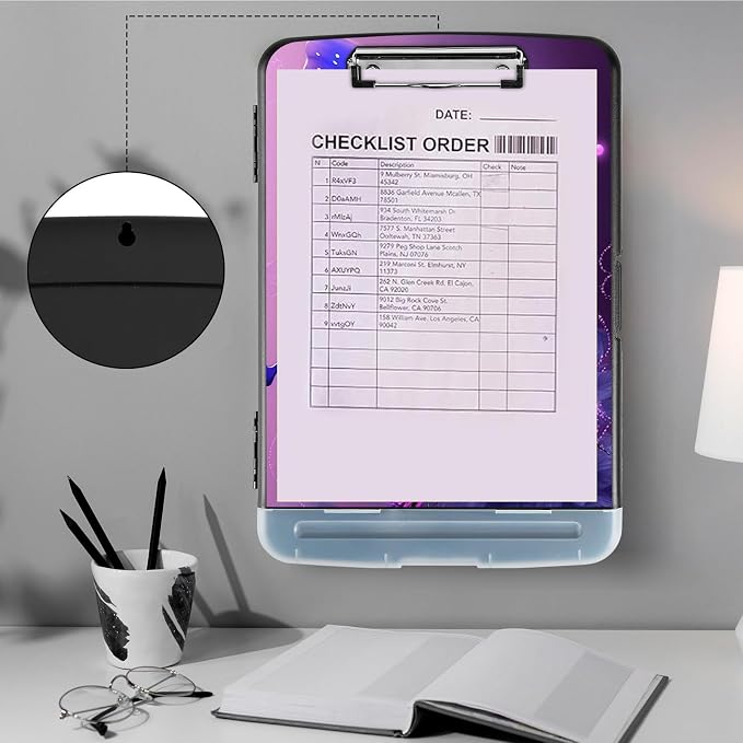 Clipboard with Storage,Heavy Duty Plastic Storage Clipboard with Low Profile Clip,Teacher Must Haves,Office Supplies,Blue Pink Butterfly