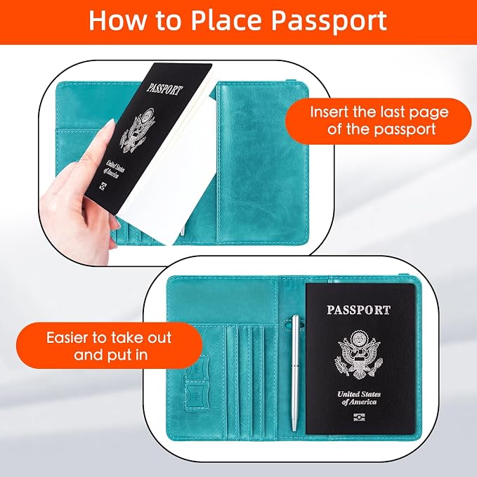 WALNEW Passport Holder for Travel, RFID Passport Cover Wallet for Women Men, PU Leather Passport Book Card Holder Case with Pen, Travelling Essentials for Flying | PU Leather Passport Cover Case with Pen Holder, Travel Must Haves Accessories, Passport ...