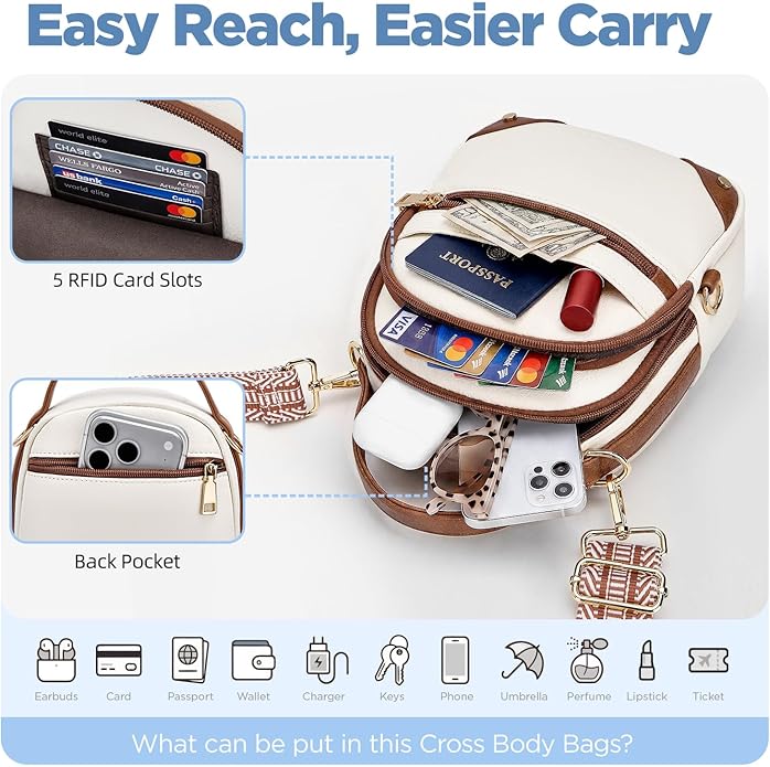 Anti Theft Crossbody Bag for Women RFID Small Purse Travel | Secure Crossbody Phone Purse with Handle, 5 RFID Slots, 7-Pocket Fits 7.9" Tablet, Adjustable Strap, Hands-Free Everyday