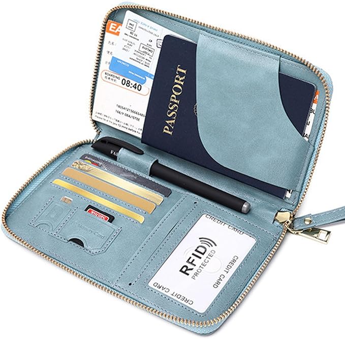 Passport Holder for Travel Women and Men RFID Blocking Passport Holder with Zipper Multi-functional Passport Wallet Passport Case Passport cover Travel Essentials