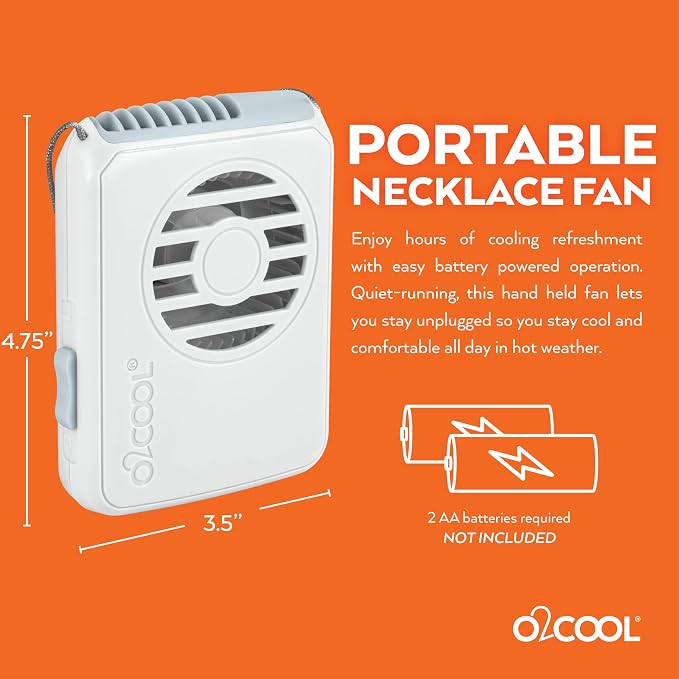 O2COOL Healthcare Wearable Necklace Fan 3.5 in Antimicrobial Ivory | Yes