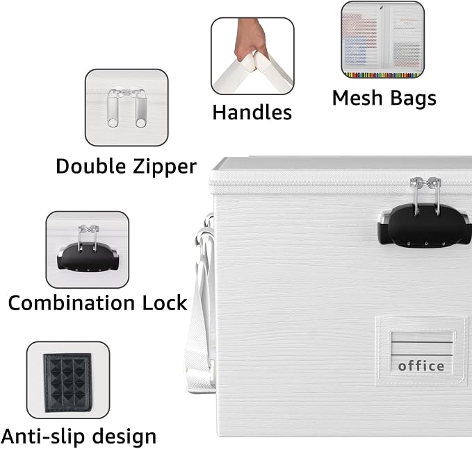 ROSONG Fireproof Document Box File Organizer - Waterproof Locking Filing Portable Storage Box with Handle for Hanging Letter/Legal Folder Important Document