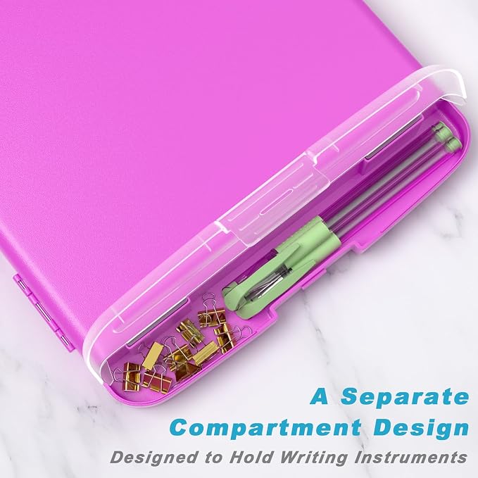 Rimilak Clipboard with Storage, 8.5 x 11 High Capacity Clip Board, Magenta | Smooth Writing, Side-Opening Plastic Folder with Pen Holder, Size 14.2 x 9.6 x 1.2″ ,for Classroom, Teacher, Student