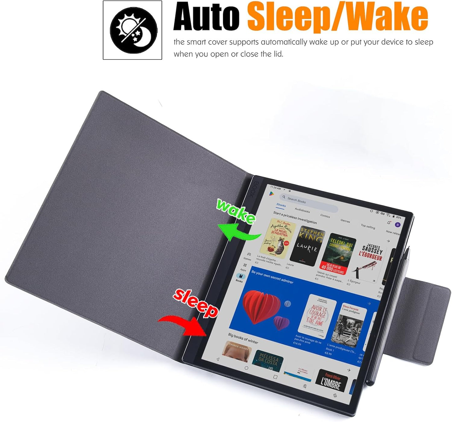 BOZHUORUI Case for 10.3" Boox Tab Ultra C Pro ePaper Tablet | with Sleep/Wake | Magnetic Adsorption | Pen Clasp Design | Thin & Light | PU Leather Smart Cover (Dark Blue)