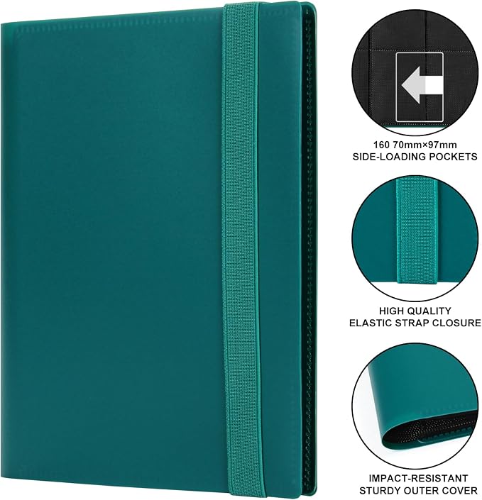 GEAoffice Card Binder - 4 Pocket Trading Card Album Folder - 160 Side Loading Pockets Binder for TCG, MTG, Sports&Game Cards - Gifts for Card Collection (Peacock blue)