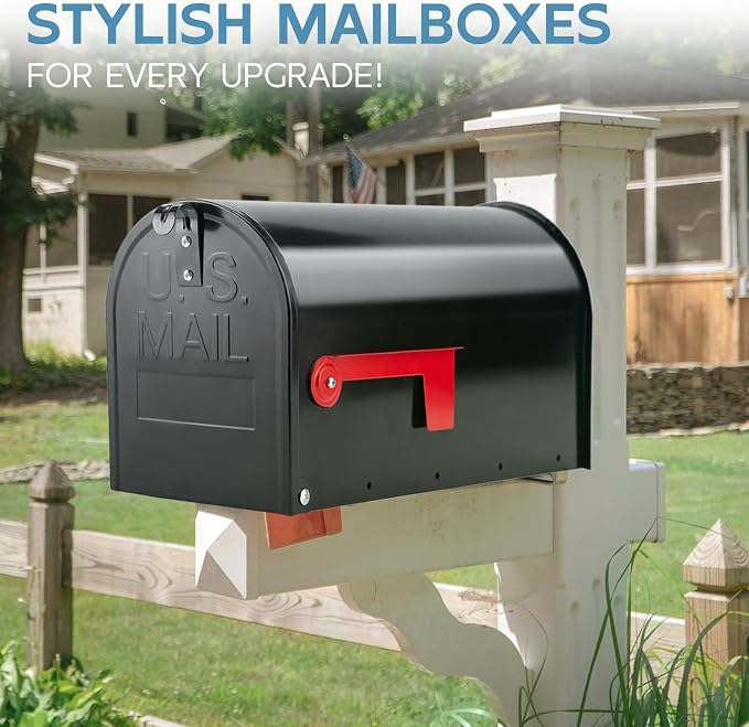 BlissBoard Black Metal Mailbox, Galvanized Steel Outside Mailboxes, Standard Medium Capacity, 20 x 8.7 x 6.7 Inches