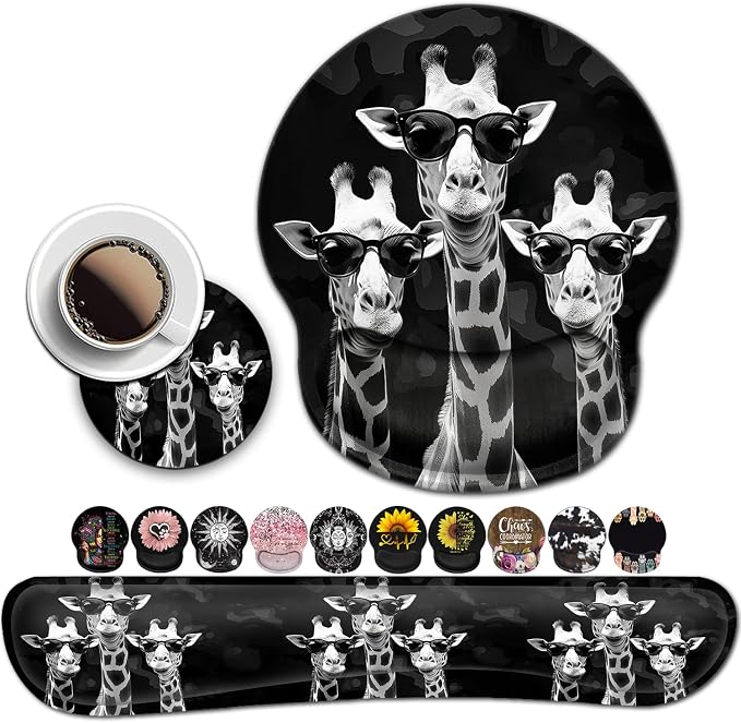 Computer Mouse Desk Pad, Mouse Pad Wrist Protector Printed with Cool Giraffes, Ergonomically Non-Slip Rubber Comfortable Computer Keyboard Wrist Rest Desktop Decoration Office Accessories