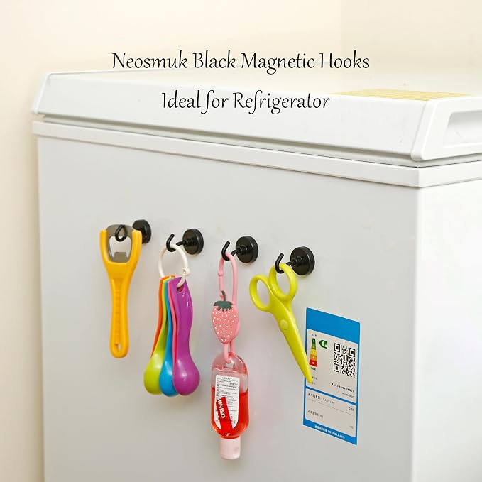 Neosmuk Magnetic Hooks, Heavy Duty 85lb+ Strong Magnet Hook for Cruise Cabins, Cruise Essentials 2026 for Hanging, Metal Wall Refrigerator Hangers (Black, 10 Pack)
