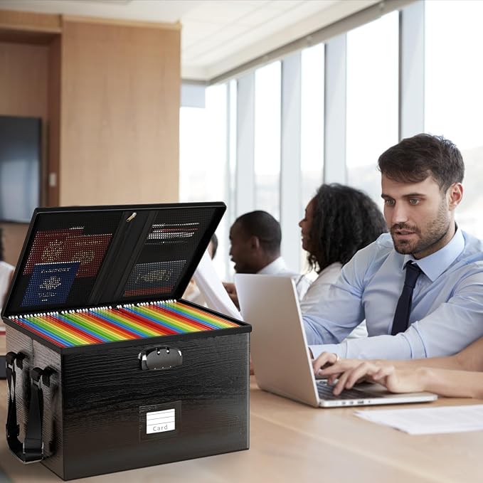 ROSONG Fireproof Document Box File Organizer - Portable Locking Filing Storage Box with Handle Waterproof for Hanging Letter/Legal Folder Important Document