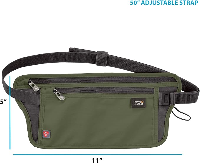 Lewis N. Clark Travel Money Belt Pouch, Slim RFID Blocking Anti Theft Waist Stash Pouches for Cash, Cards and Passport Holder