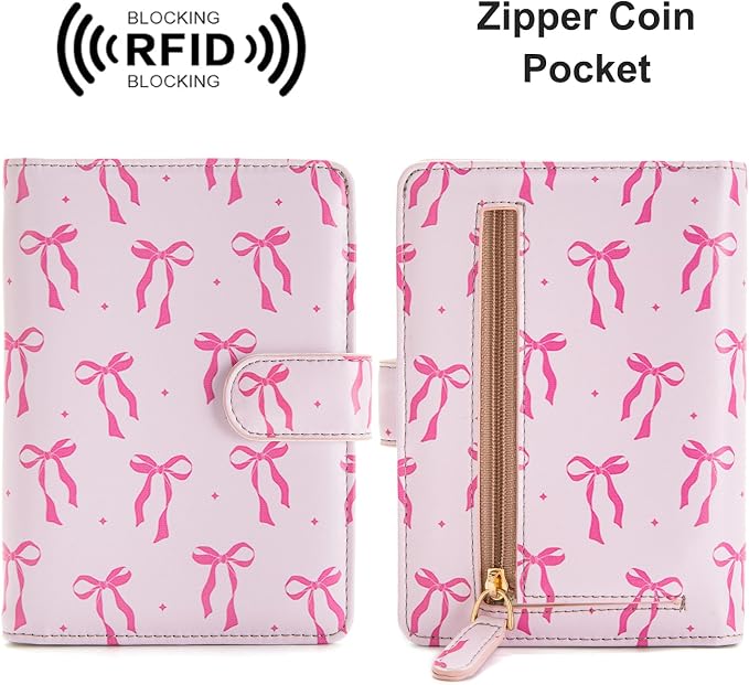 Passport Holder for Travel Essentials, RFID Blocking Passport Wallet Cover with Magnetic Closure, Passport Book Holders for Women and Men (Pink Bow)