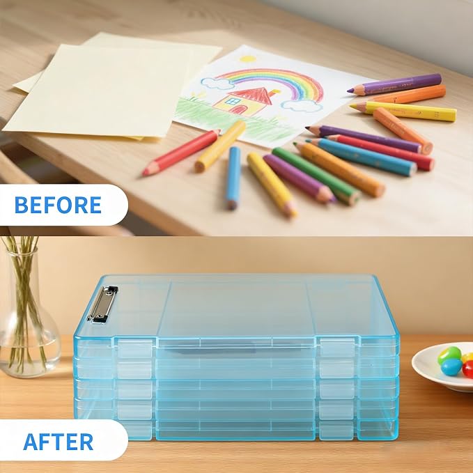 Letter Size Clipboard with Storage 8.5 * 11, Plastic Clear Blue Clipboard File Box A4 Nursing Clip Board for School & Office with Christmas Stickers (Clear Blue)