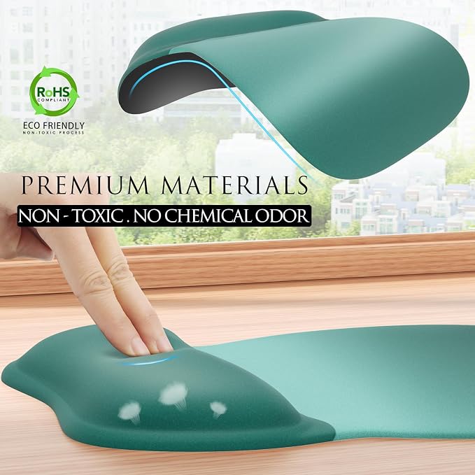 MROCO Ergonomic Mouse Pad with Gel Wrist Rest, 9.4 x 8.1 in, Green Gradient | Ergonomic Shape Design, Multiple Pattern Options, Gel Wrist Comfort, Smooth Lycra Surface, Non-Slip PU Base