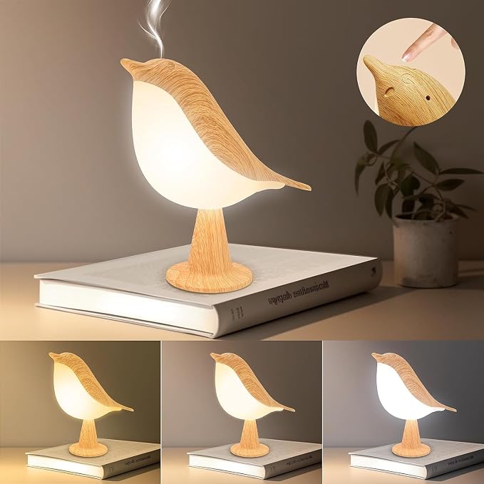 2Pack Small Cute Bird Table Lamp, Touch Bird Night Light, Cordless Bedside Lamp, Desk Lamp for Reading, 3-Way Dimmable USB Rechargeable Battery 2600mAh Nightstand Lamp for Bedroom, Home/Office Decor