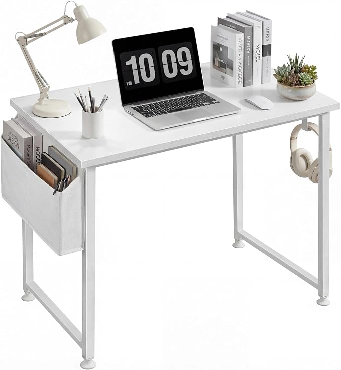 Lufeiya White Small Desk for Bedroom - Student Kids Study Writing Table for Home Office Bedroom Small Spaces 32 Inch Modern Mini Laptop PC Computer Desks, White