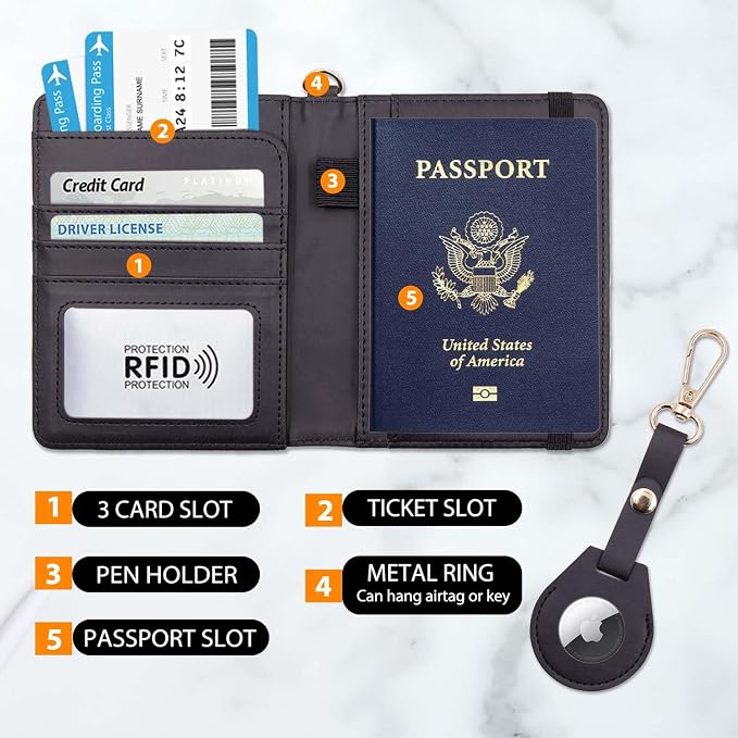 Cnycmy Passport Holder for travel,Passport-Wallet-Holder for Women, RFID Passport Holder with Slot Waterproof, PU Leather Travel Passport Case (black1)
