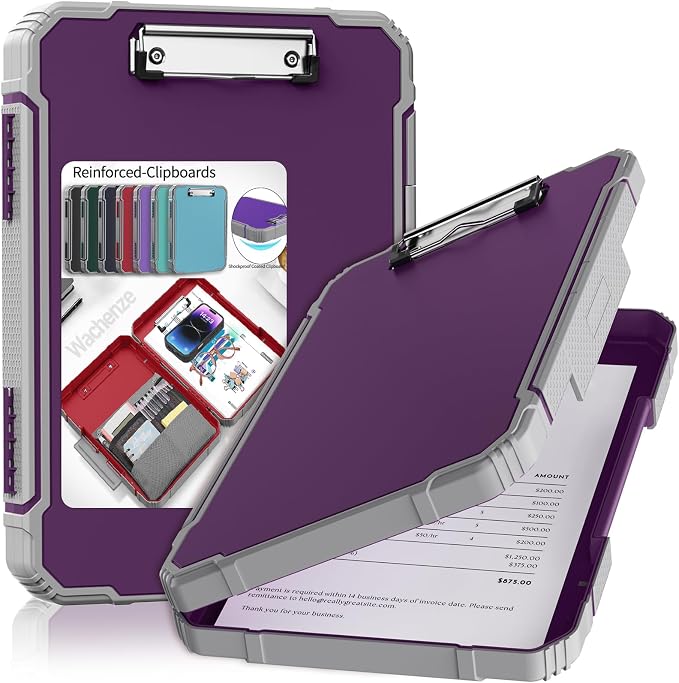 Clipboard, Clipboard with Storage, Heavy Duty Clip Boards 8.5x11, Protective Over Molded Edge, Plastic Clipboards, Contractor Folder with Internal Pen Pouch for Driver (Purple Alfalfa)