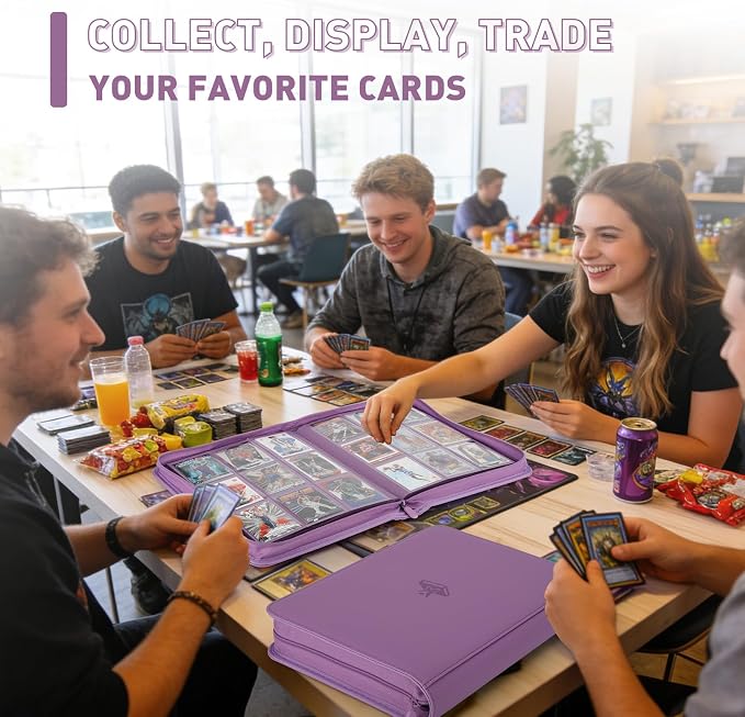 Trading Card Binder 9 Pocket, 360 Pockets Double-Sided Card Album, Premium PU Leather Zipper Card Holder for MTG, TCG, Sports & Game Cards, Must-Have for Collectors（Purple）
