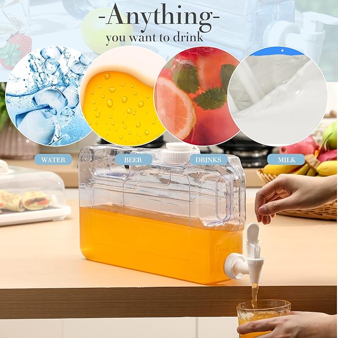 Funnymoom 6 Pcs Drink Water Dispenser for Fridge 1.1 Gallon Beverage Dispenser with Spigot Plastic Reusable Refrigerator Water Dispensers Waters Jug Container for Party Outdoors Camping Hiking Home