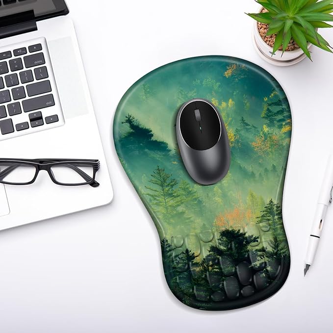 YIWEI Ergonomic Mouse Pad with Wrist Rest for Carpal Tunnel Pain Relief | Memory Foam Wrist Support,Non-Slip Rubber Base, Keyboard Computer Mousepad,Lycra Cloth Surface,Gaming Home Office