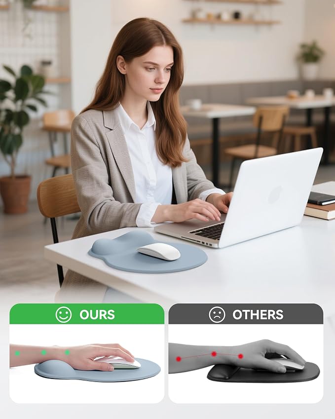 Mouse Pad with Wrist Rest for Desktop Large Ergonomic Mouse Mat(Light Blue) | 10.6''L x 9''W Size, Gel Wrist Support, Non-slip Base, Washable Surface, Laptop Mousepad