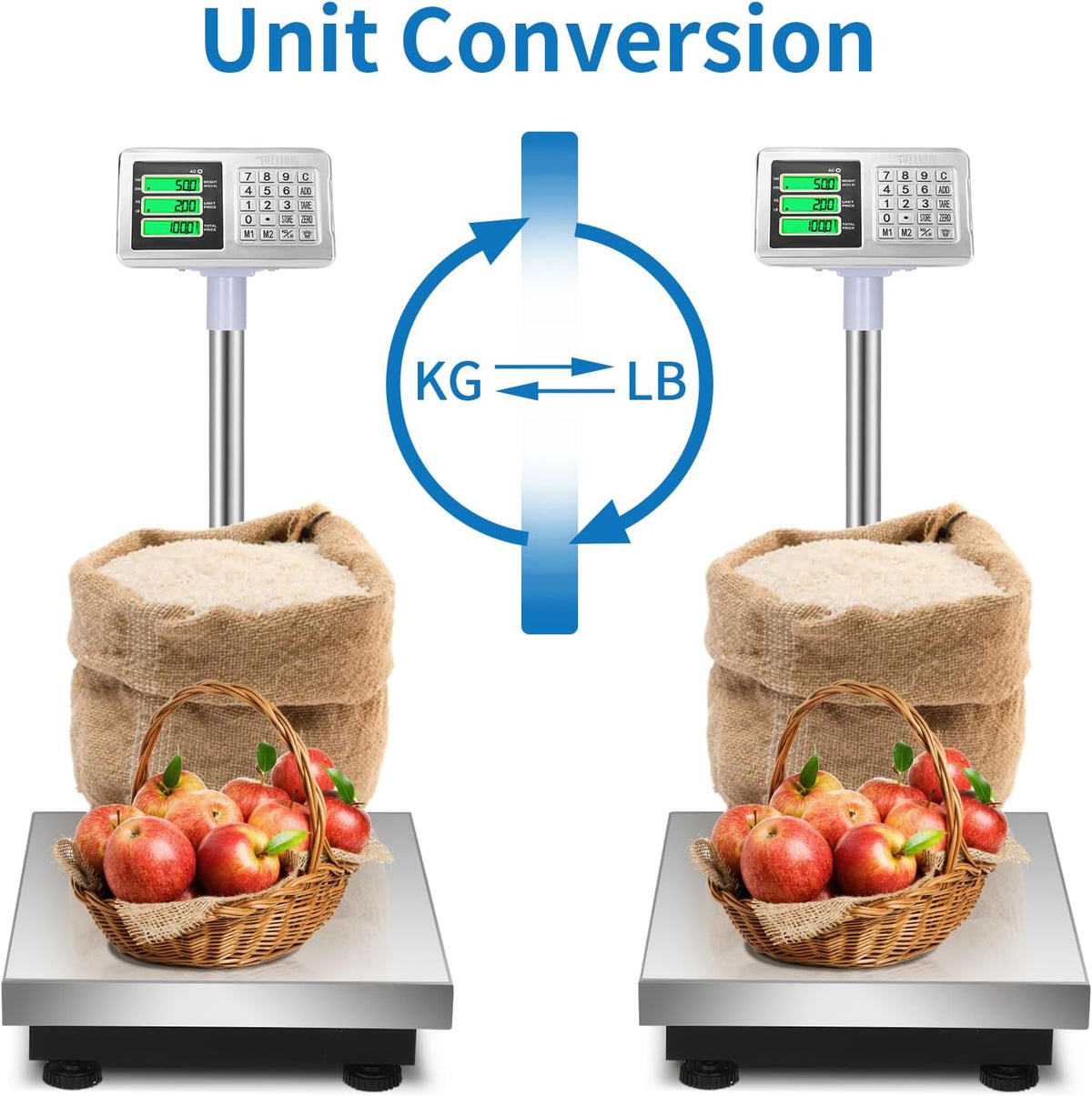 TUFFIOM 661lbs Weight Electronic Platform Scale,Stainless Steel High-Definition LCD Display,Digital Floor Heavy Duty Scales,Perfect for Luggage Package Price Computing Postal Shipping Mailing