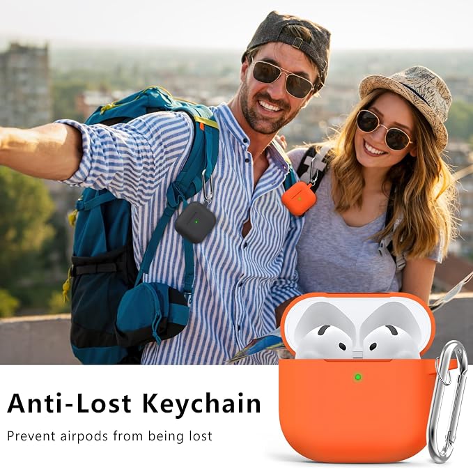 Ljusmicker for AirPods 4 Case 2024 with Cleaner Kit,Soft Silicone Protective Cover for Apple AirPods 4th Generation Cases for Women Men,for AirPod 4 Case Accessories with Keychain-Orange