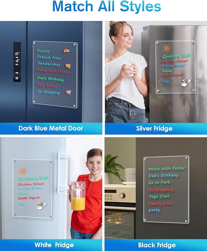 MaxGear Acrylic Magnetic Whiteboard for Fridge, 12 x 8 Inch Dry Erase Board | Durable Acrylic Material, Powerful Magnets, Smooth Writing and Easy Cleaning for Grocery Lists, Meal Plans, and Reminders